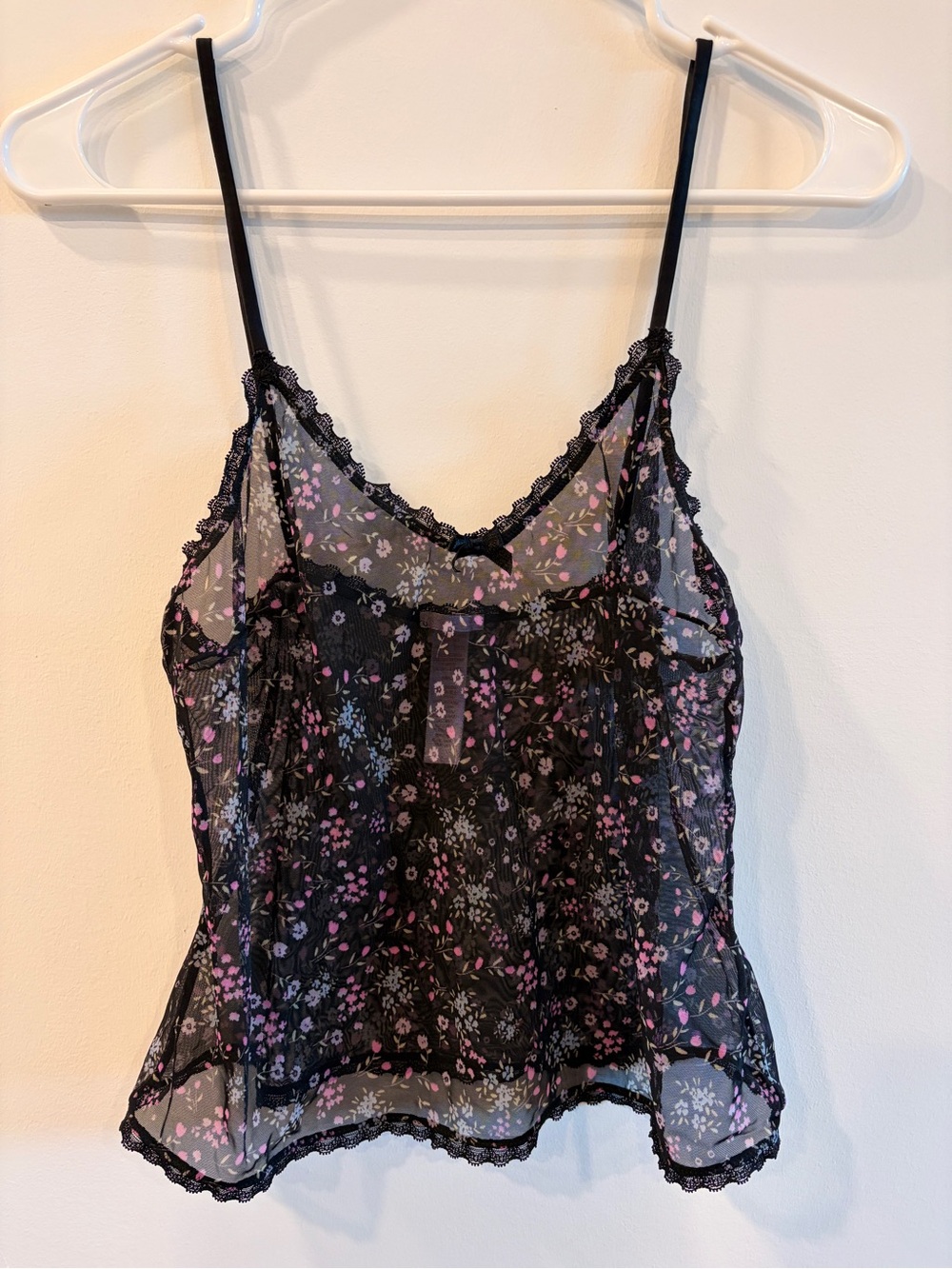Savage X Fenty Black Mesh Floral Lace Trim Slip - Pink & White Flowers